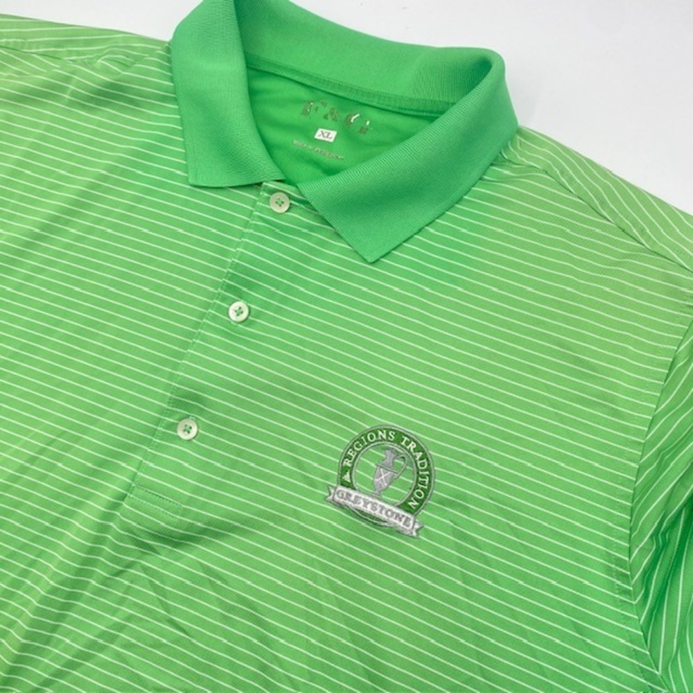 PGA Greystone Regions Tradition Polo Shirt Men XL Green Striped Golf Performance